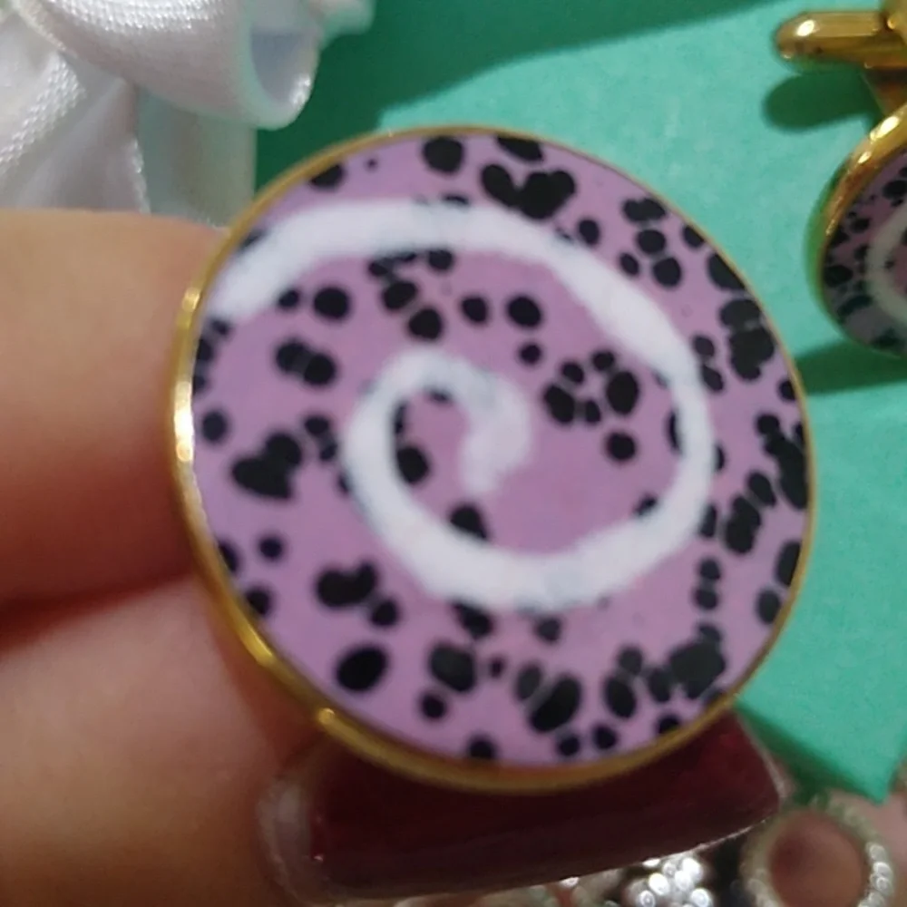 Vintage Goldtone Men's Round Enamel Swirl Cuff Links
